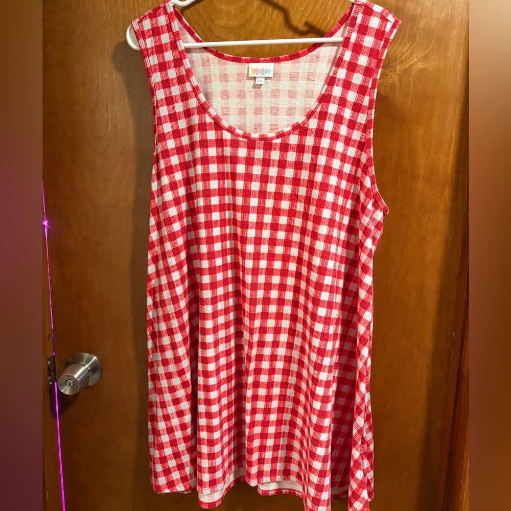 LuLaRoe Red and White Checkered Top